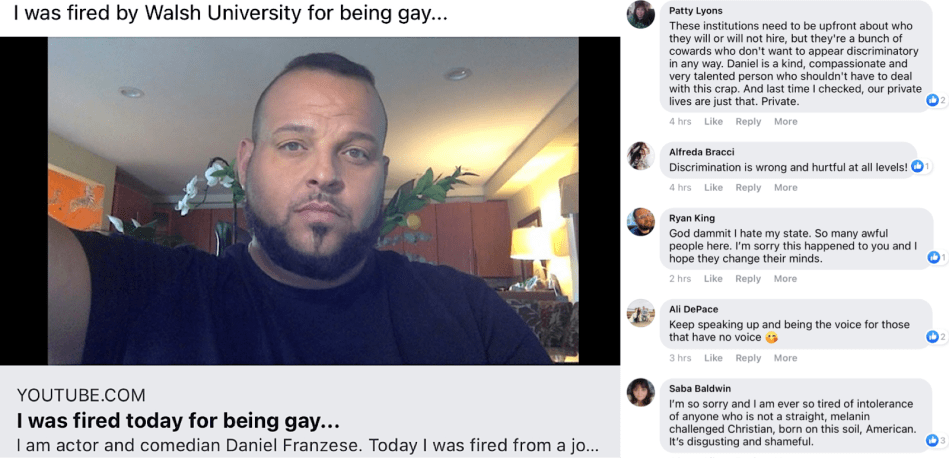 Actor Daniel Franzese was Fired Today at Walsh University for being gay in 2021