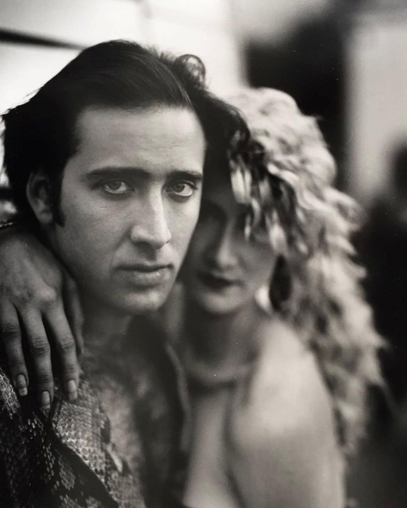 With Laura Dern during the making of David Lynch’s Wild at Heart (1990).